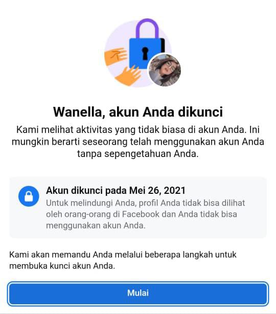 Contoh akun Facebook terkunci sesi